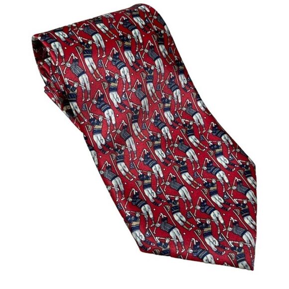 Rene Chagal Golfers Tie Handmade Red Navy White - Picture 1 of 5